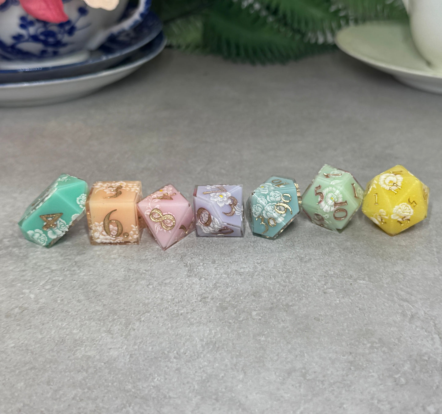Mixed Pastel Filigree Dice | 7 Piece Polyhedral Set