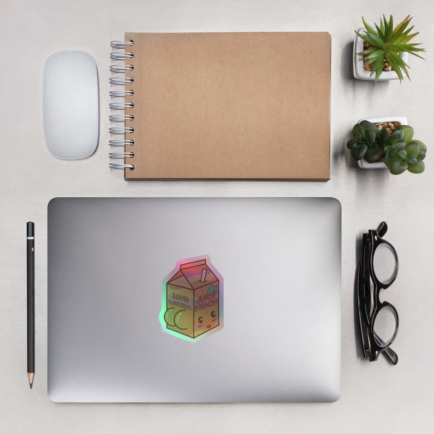 Juicy Peach Carton Holographic Sticker