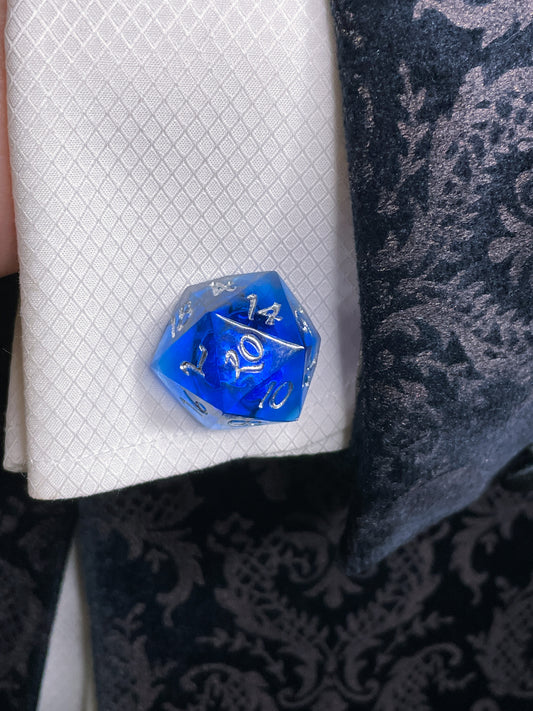 D20 Cufflinks | Sapphire and Chrome