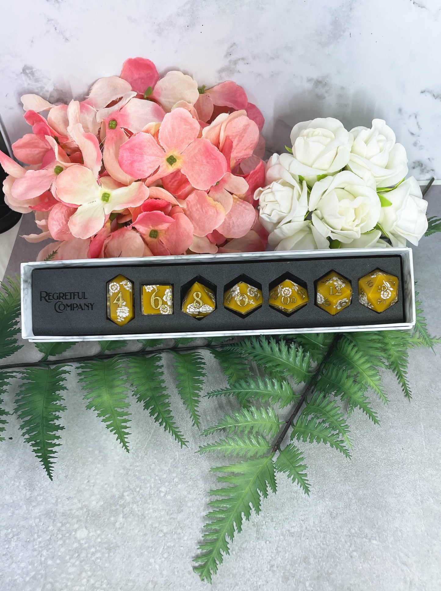 Mustard | Filigree Dice | 7 Piece Polyhedral Set