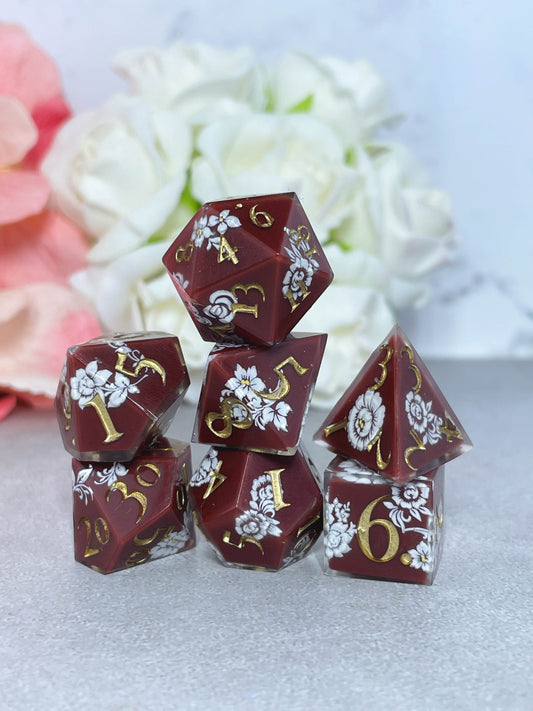 Burgundy | Filigree Dice | 7 Piece Polyhedral Set
