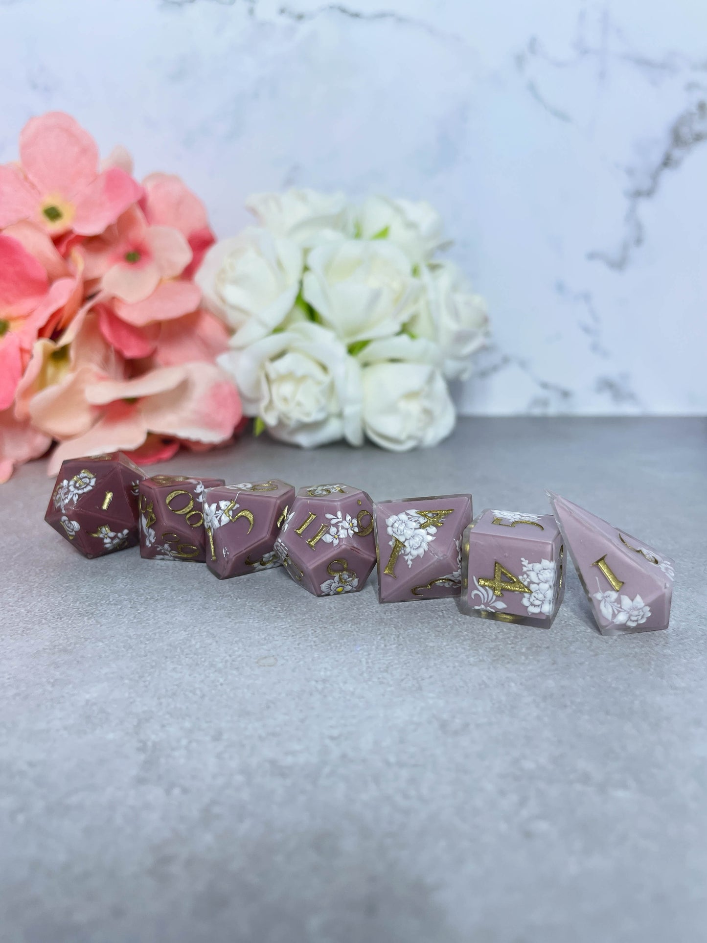 Rust x Rose Ombré | Filigree Dice | 7 Piece Polyhedral Set