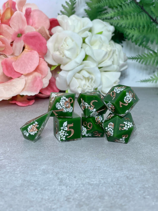 Moss | Filigree Dice | 7 Piece Polyhedral Set