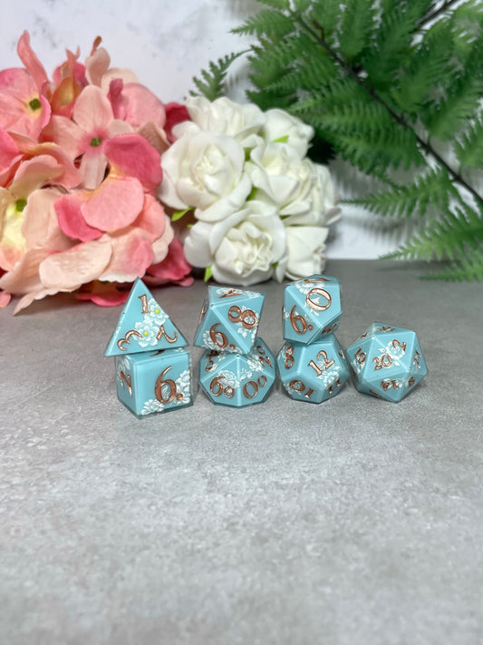 Powder Blue | Filigree Dice | 7 Piece Polyhedral Set