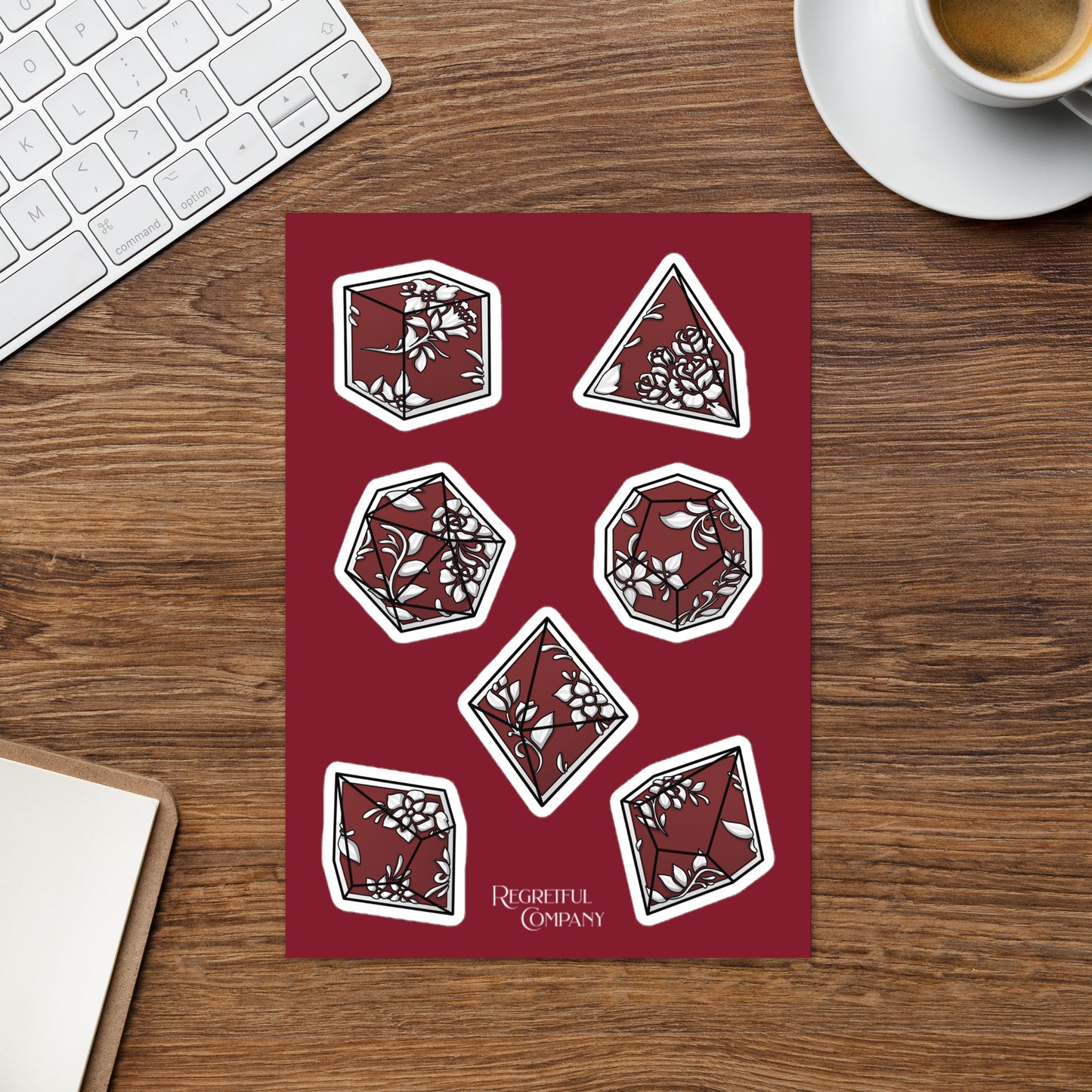Crimson Filigree Dice Set A5 Sticker Sheet