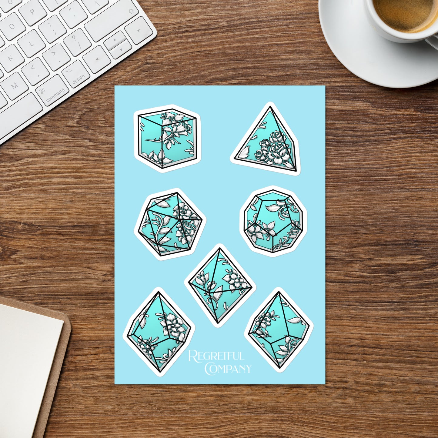 Tiffany Blue Filigree Dice Set A5 Sticker Sheet