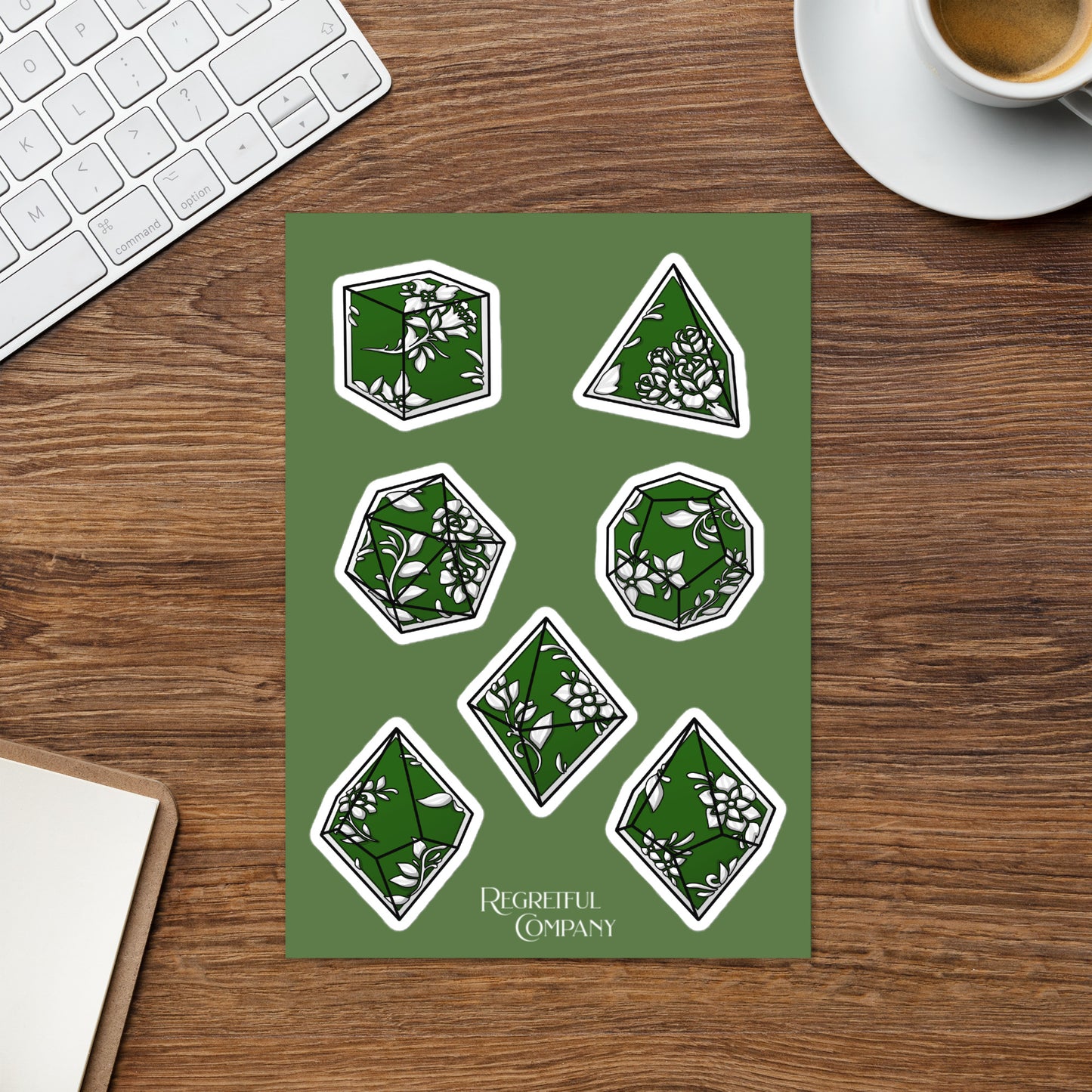 Forest Green Filigree Dice Set A5 Sticker Sheet