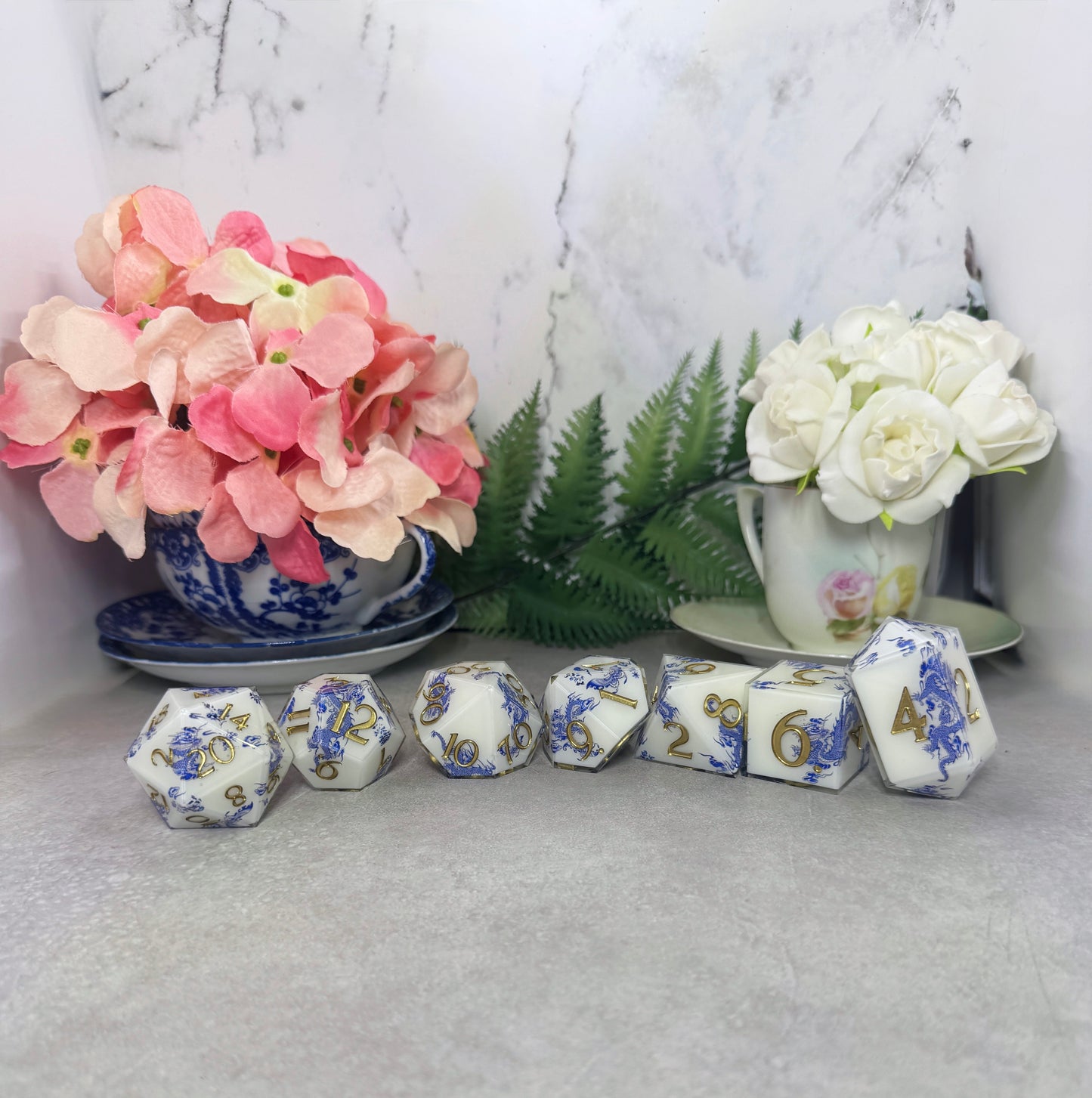 Porcelain | Oversized Dice | 7 Piece Polyhedral Set