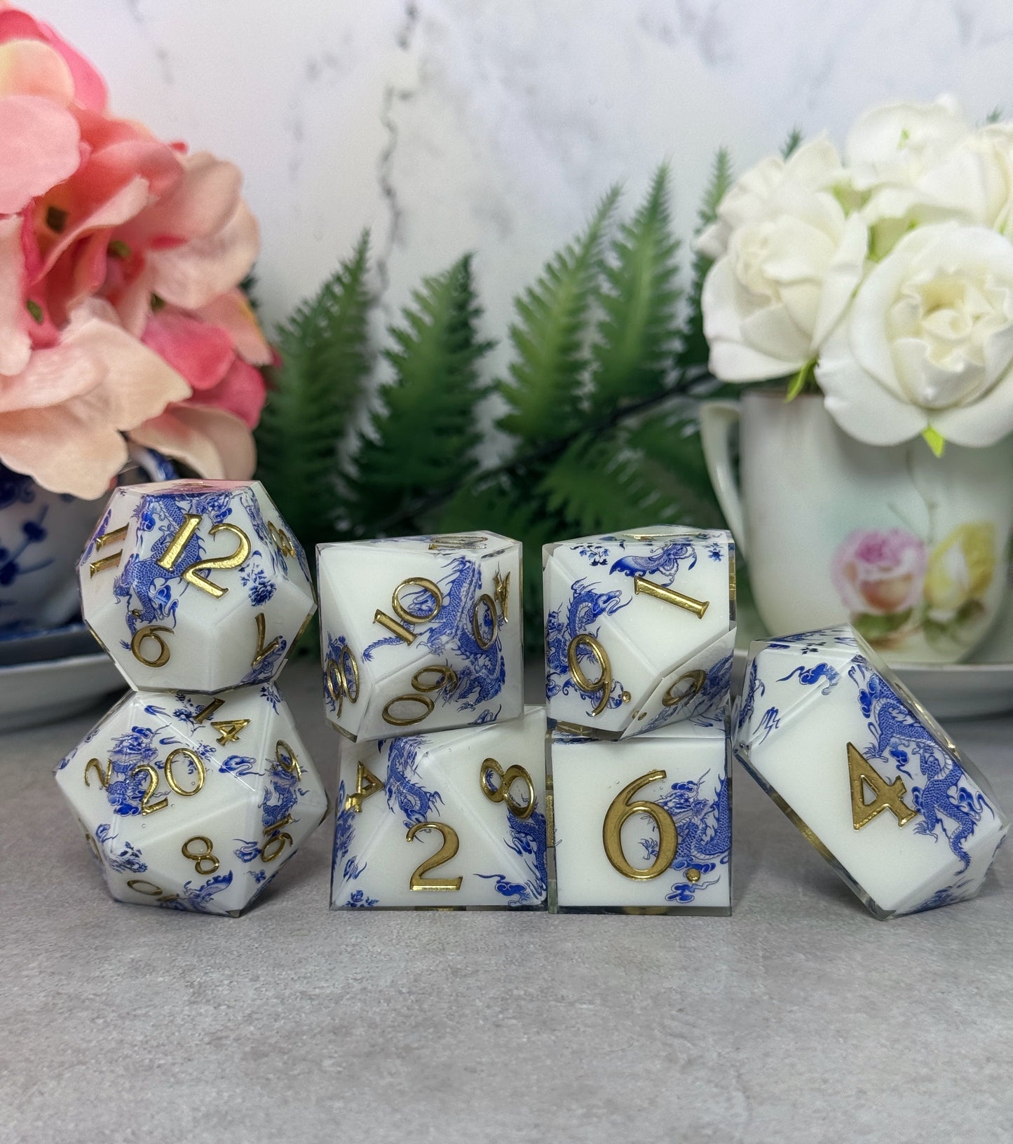 Porcelain | Oversized Dice | 7 Piece Polyhedral Set