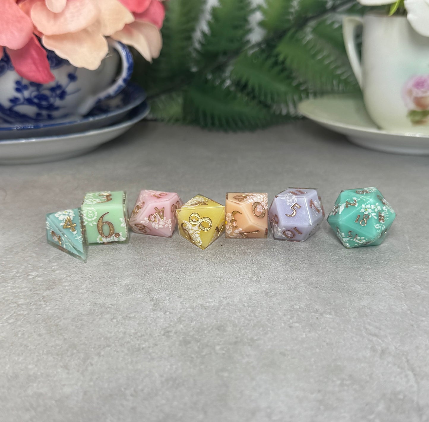 Mixed Pastel Filigree Dice | 7 Piece Polyhedral Set