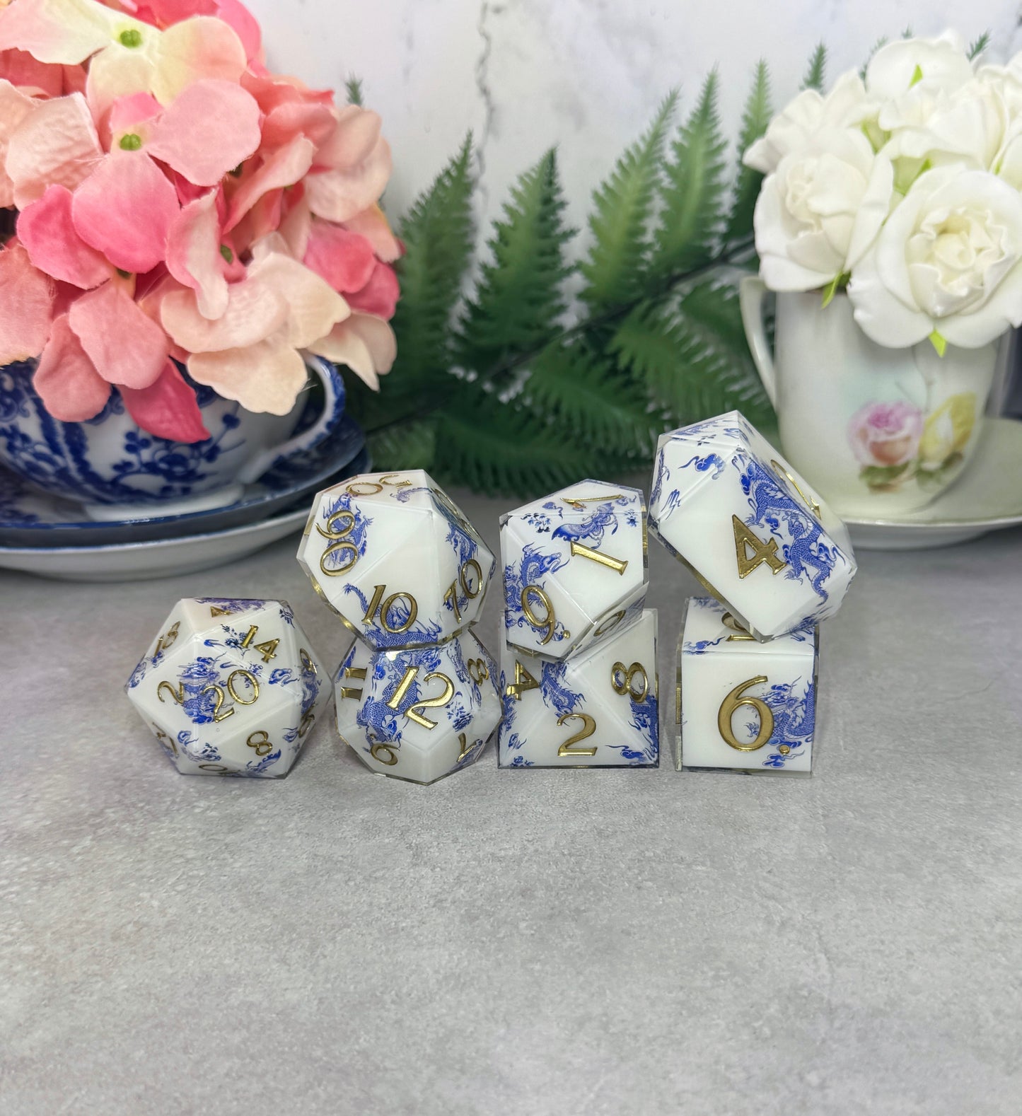 Porcelain | Oversized Dice | 7 Piece Polyhedral Set