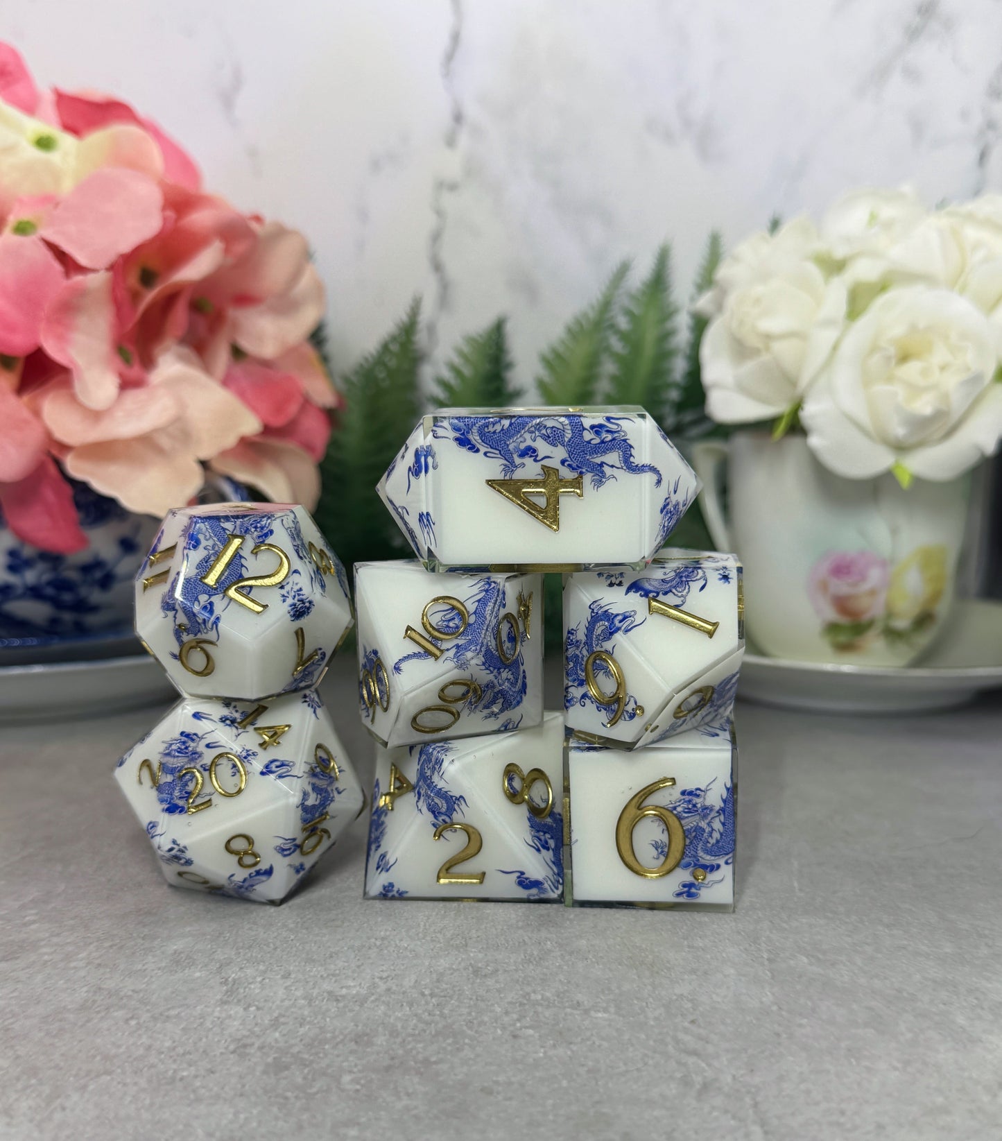 Porcelain | Oversized Dice | 7 Piece Polyhedral Set