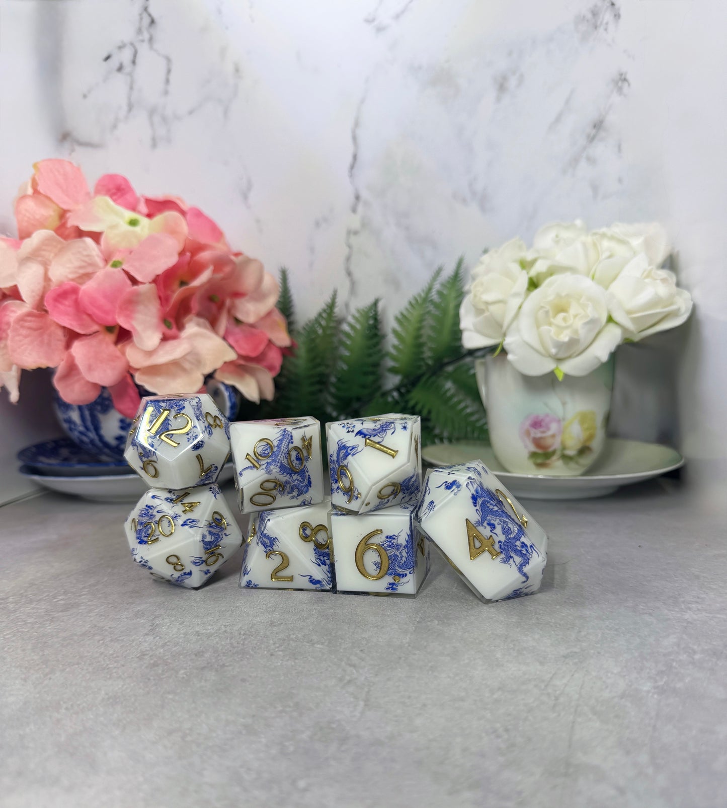 Porcelain | Oversized Dice | 7 Piece Polyhedral Set