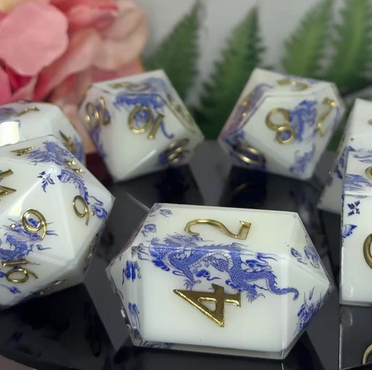 Porcelain | Oversized Dice | 7 Piece Polyhedral Set