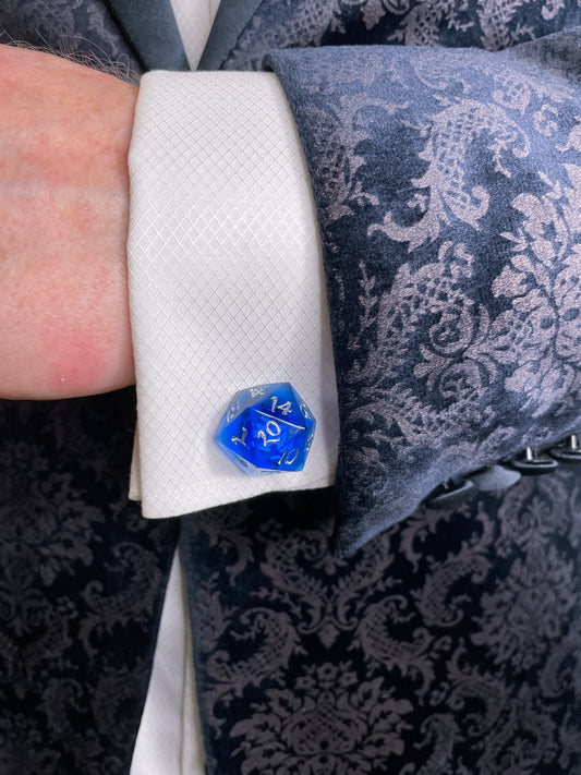 D20 Cufflinks | Sapphire and Chrome