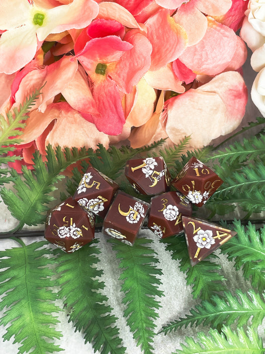 Burgundy | Filigree Dice | 7 Piece Polyhedral Set