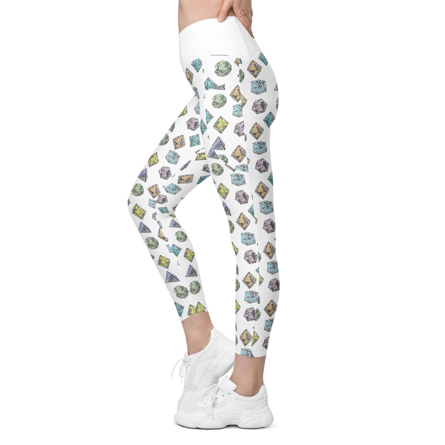 Pastel Filigree Dice Crossover Leggings With Pockets