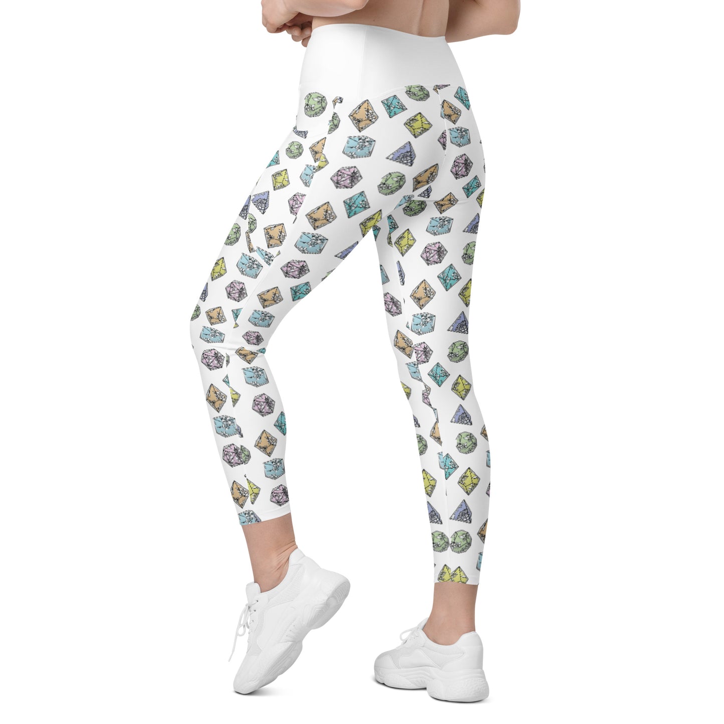 Pastel Filigree Dice Crossover Leggings With Pockets