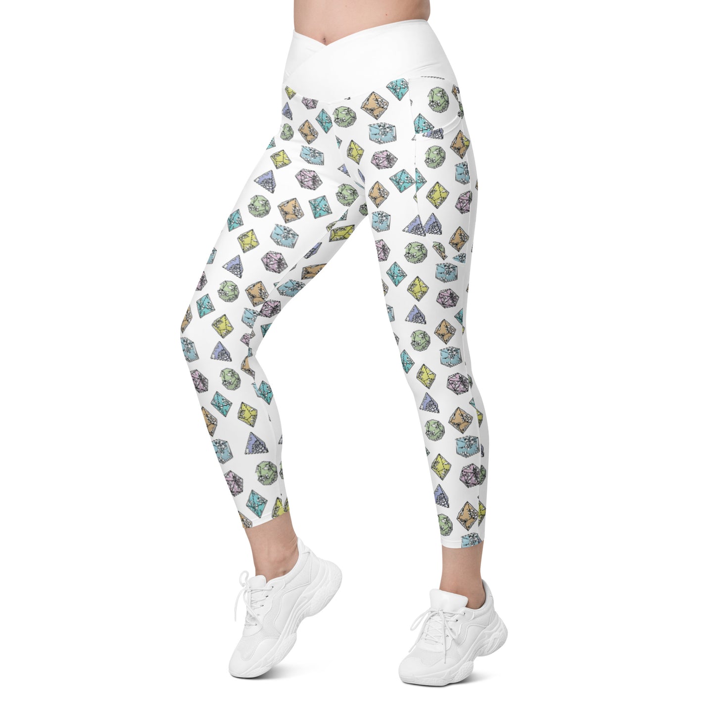 Pastel Filigree Dice Crossover Leggings With Pockets