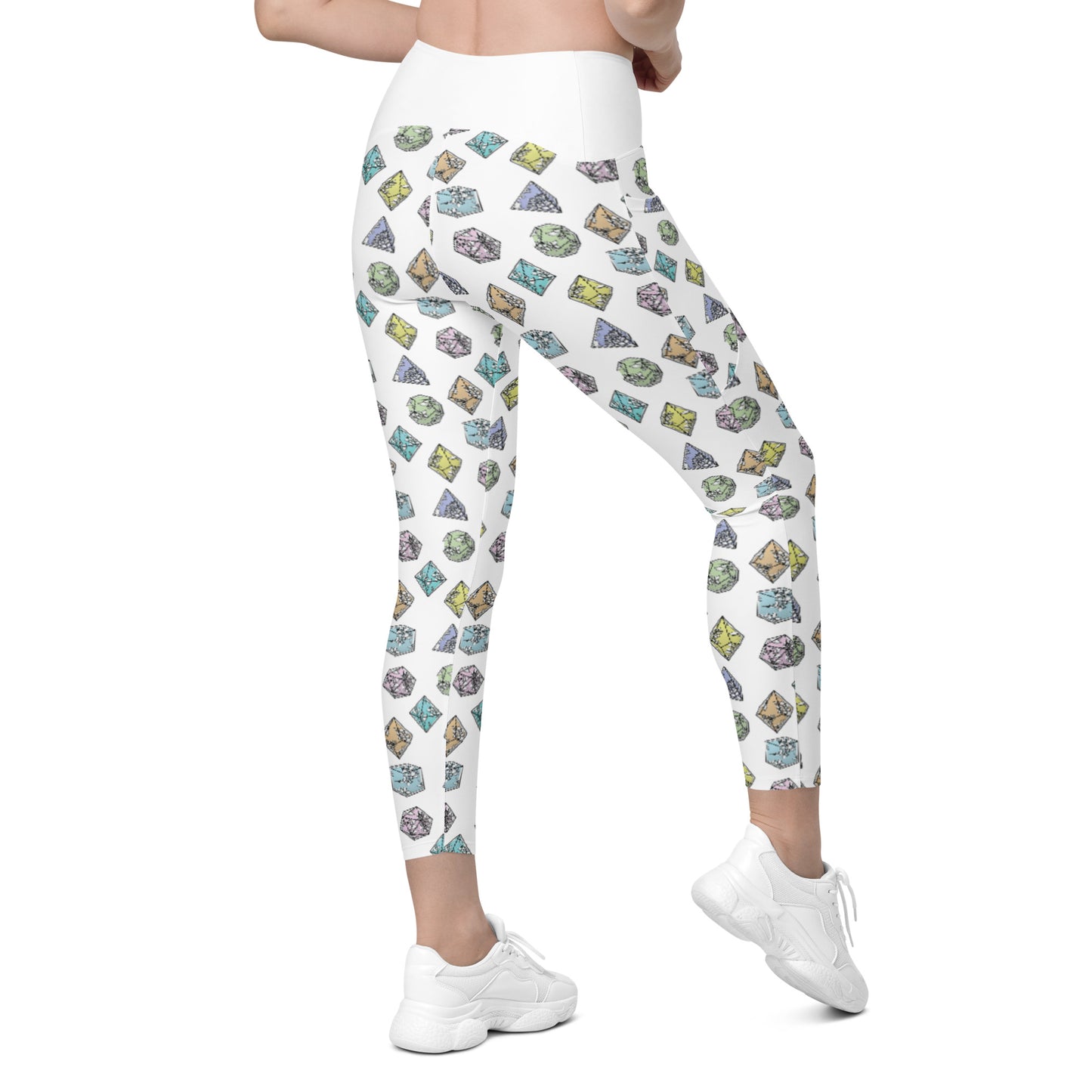 Pastel Filigree Dice Crossover Leggings With Pockets