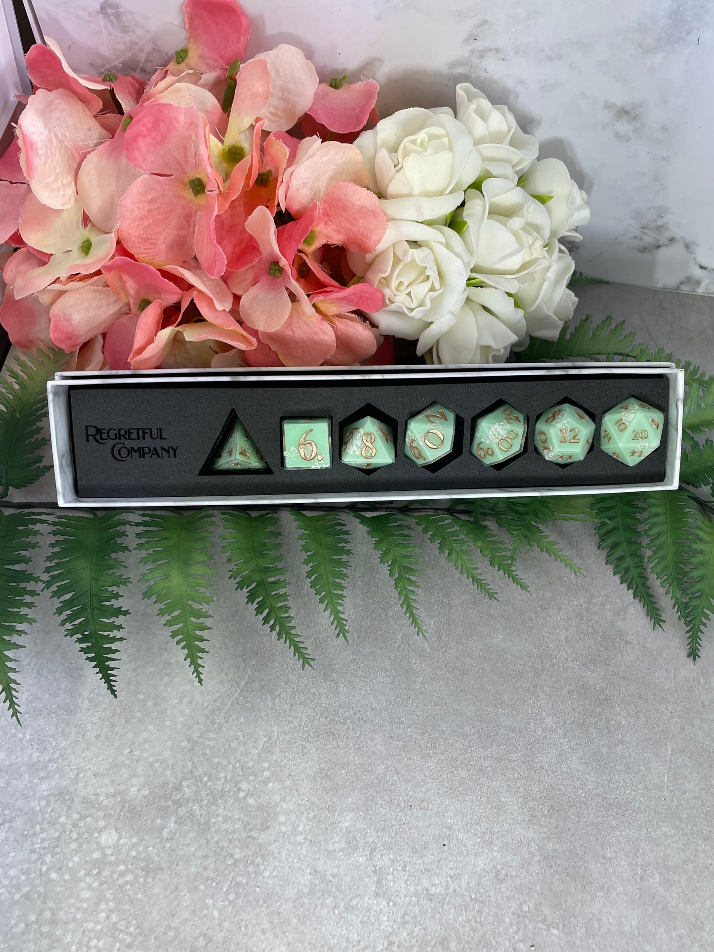 Mint | Filigree Dice | 7 Piece Polyhedral Set