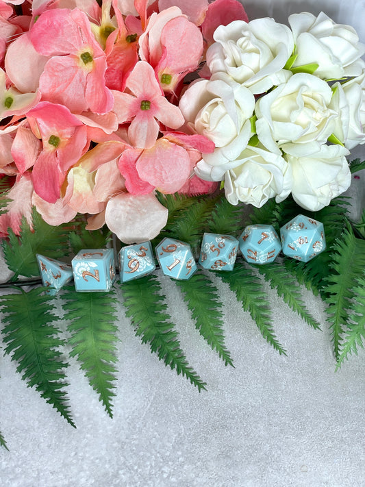 Powder Blue | Filigree Dice | 7 Piece Polyhedral Set