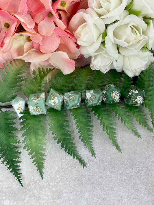 Forest x Sage Ombré | Filigree Dice | 7 Piece Polyhedral Set