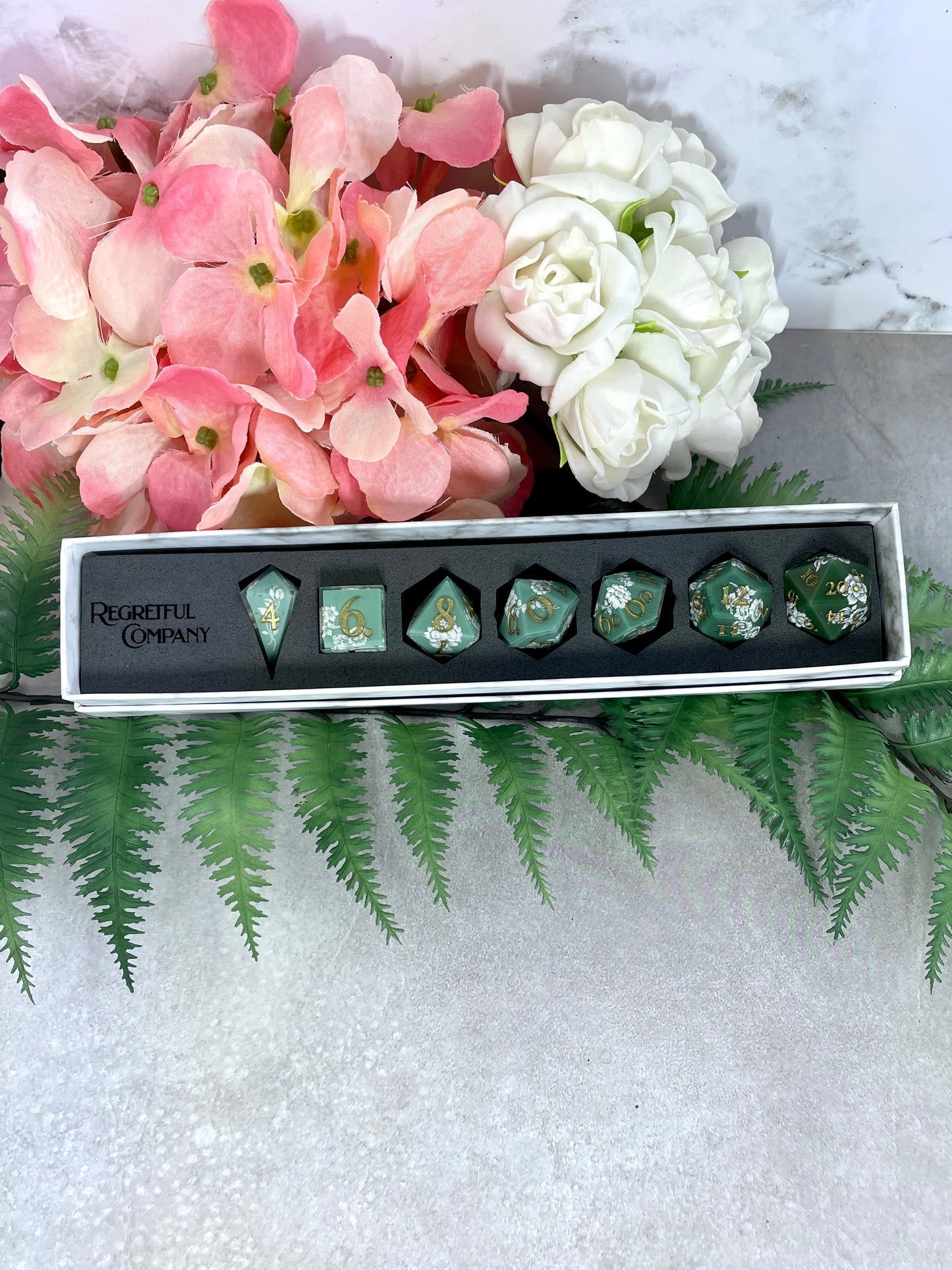 Forest x Sage Ombré | Filigree Dice | 7 Piece Polyhedral Set