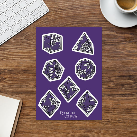 Purple Filigree Dice Set A5 Sticker Sheet