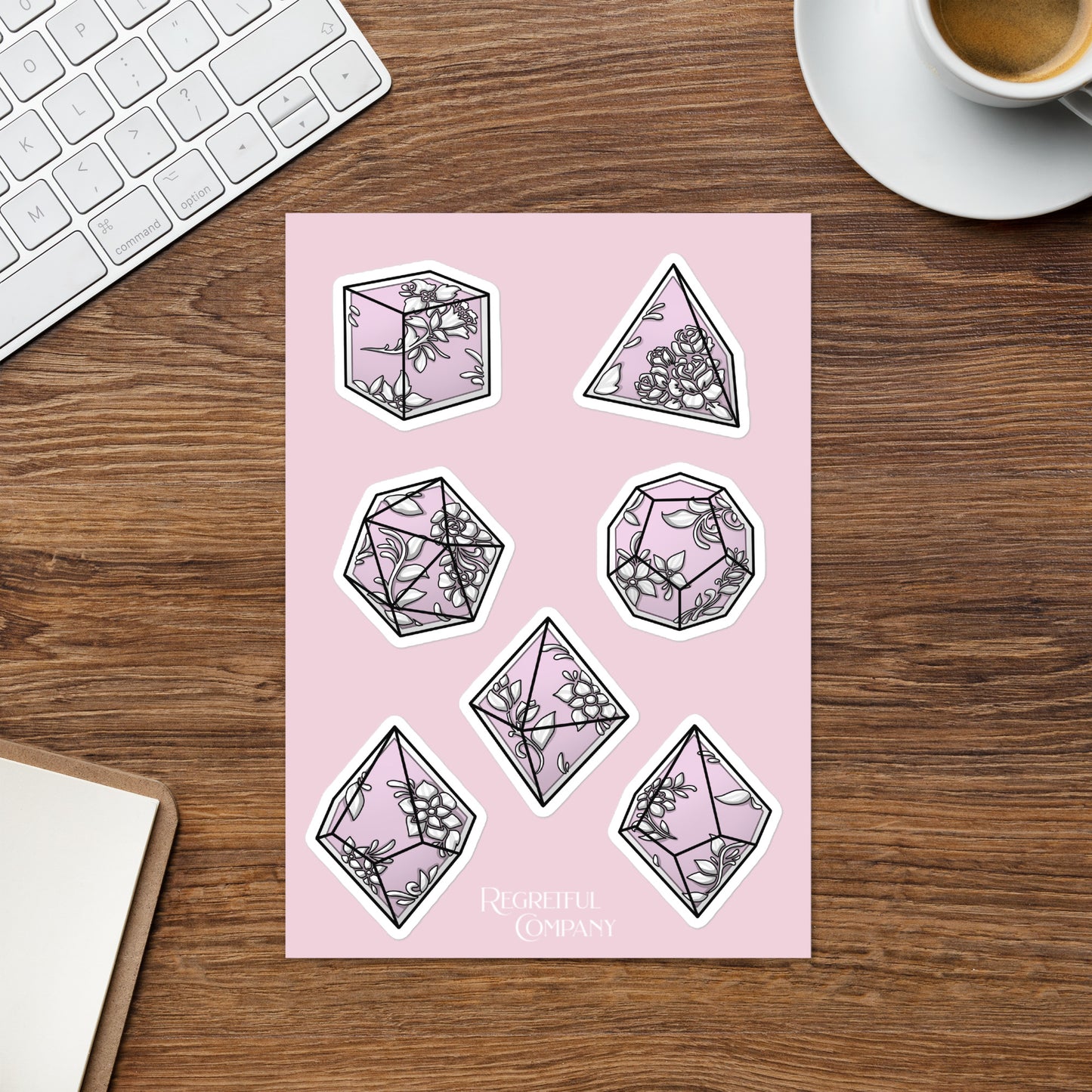 Pink Filigree Dice Set A5 Sticker Sheet
