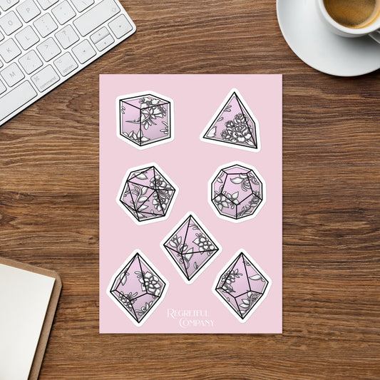 Pink Filigree Dice Set A5 Sticker Sheet