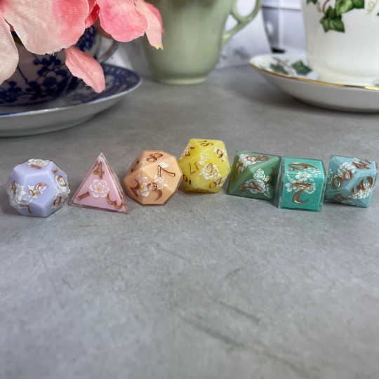 Mixed Pastel Filigree Dice | 7 Piece Polyhedral Set
